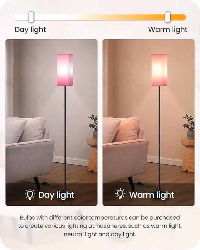Floor Lamp, Pole Lamp with Foot Switch, Modern Standing Lamp Lampshade, Minimalist Freestanding Lamp (Bulb Not Included), for Living Room, Bedroom Office FCC Listed, Black and Pink P07LD05 - LeafyLoom