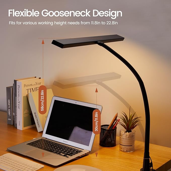 LED Desk Lamp with Clamp, 23" Wide Desk Light for Home Office, 20W Brightest, 2000LM, 3 Color Modes & Dimmable Brightness with Touch Control, Tall Flexible Light for Monitor Studio Reading - LeafyLoom
