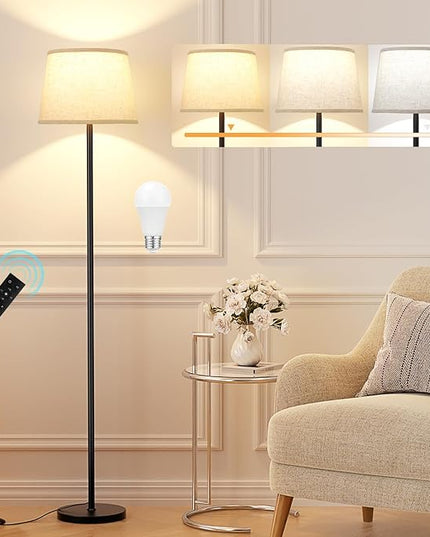 【Upgraded】 Floor Lamps for Living Room, Modern Floor Lamp with Remote Control, Dimmable Colors Temperature Standing Lamp Foot Switch, 9W LED Bulb Tall Lamps for Bedroom Office Kid Room - LeafyLoom
