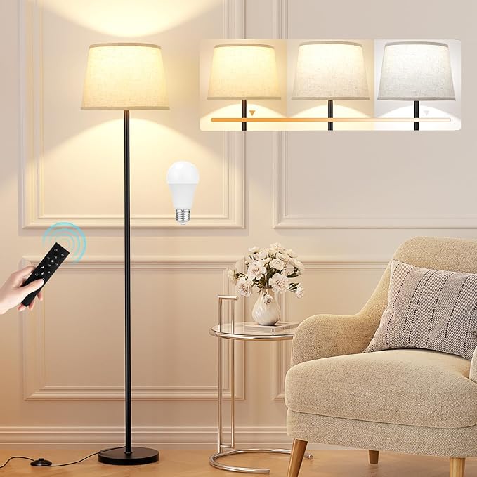 【Upgraded】 Floor Lamps for Living Room, Modern Floor Lamp with Remote Control, Dimmable Colors Temperature Standing Lamp Foot Switch, 9W LED Bulb Tall Lamps for Bedroom Office Kid Room - LeafyLoom