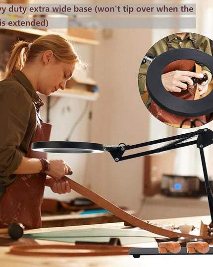 5X & 10X Magnifying Glass with Light and Stand, KIRKAS 2-in-1 Stepless Dimmable and 3 Color Modes LED Magnifying Desk Lamp, 10X Ultra-high Magnification Glass Lens for Precision Machinery Repair-Black - LeafyLoom