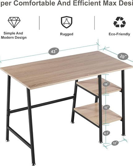 VECELO 43 Inch Home Office Computer Easy to Assemble Simple Table Modern Student Study Desk,Water Proof, Oak+black leg - LeafyLoom