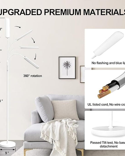 Floor Lamp White, Upgrade 18W 1800LM Super Bright LED Floor Lamp with Remote, Dimmable Timing Eye Caring Reading Light Modern Standing Floor Lamp for Living Room Bedroom Office - LeafyLoom