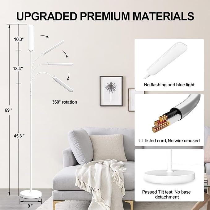 Floor Lamp White, Upgrade 18W 1800LM Super Bright LED Floor Lamp with Remote, Dimmable Timing Eye Caring Reading Light Modern Standing Floor Lamp for Living Room Bedroom Office - LeafyLoom