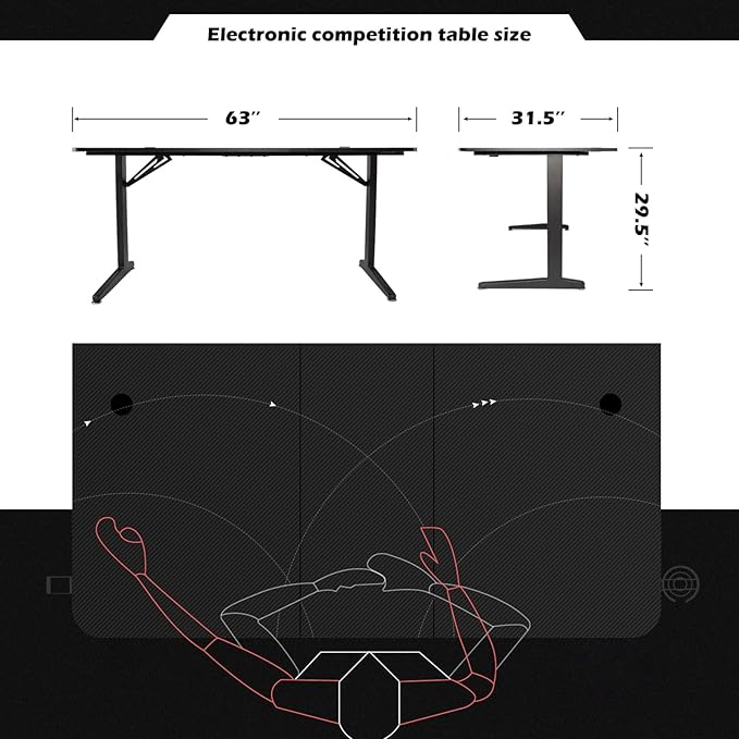 TOPSKY Gaming Desk Large Surface 63’’x31.5’’ with Cup Holder, Headphone Hook and Cable Management (Black) - LeafyLoom