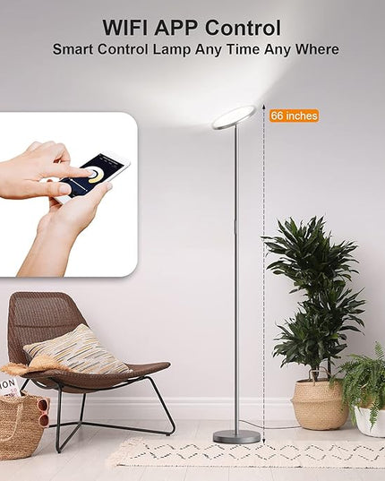 LEPOWER Floor Lamp,Bright LED Floor Lamp with 16 Million Color Choices, Touch Control&Compatible with Alexa, Goolge Home, Smart Control Dimmable Standing Lamp for Living Room, Bedroom, Office - LeafyLoom