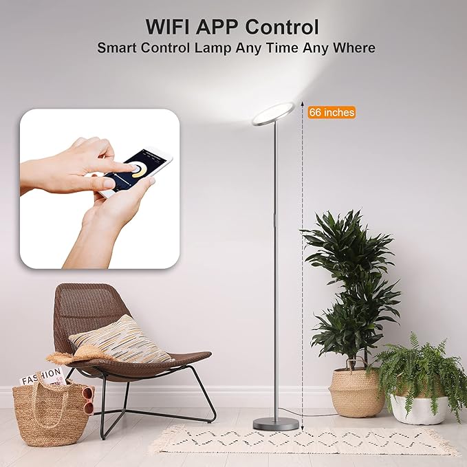 LEPOWER Floor Lamp,Bright LED Floor Lamp with 16 Million Color Choices, Touch Control&Compatible with Alexa, Goolge Home, Smart Control Dimmable Standing Lamp for Living Room, Bedroom, Office - LeafyLoom