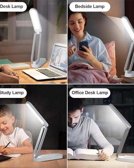 LED Desk Lamp for Office Home & Battery Operated Lamp Rechargeable Lamp Foldable & Portable Light, LED Desk Light Strip, 3 Brightness Dimmable Small Desk Lamp Wireless Reading Lamp(2PACK) - LeafyLoom