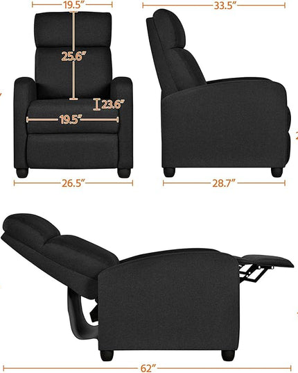Yaheetech Fabric Recliner Chair Sofa Ergonomic Adjustable Single Sofa with Thicker Seat Cushion Modern Home Theater Seating for Living Room Matte Black - LeafyLoom