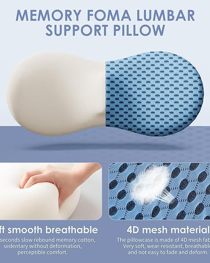 Lumbar Support Pillow Ergonomic Memory Foam, Relieve Back Pain, CMFY Breathable & Detachable & Washable, Perfect for Office Chairs, Car Seats, Beds (Blue) - LeafyLoom