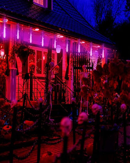 Kwaiffeo Halloween Lights Outdoor, Meteor Shower Lights Icicle Lights for Halloween Christmas Decorations Outdoor, Waterproof UL Plug 8 Tube Falling Rain Lights for Holiday Party New Year Kwaiffeo