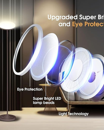 Floor Lamp, 36W/3600LM Super Bright Floor Lamp with Remote Control, Stepless Adjust Color Temperatures & Brightness, Torchiere Standing Lamp for Living Room Bedroom Office - LeafyLoom
