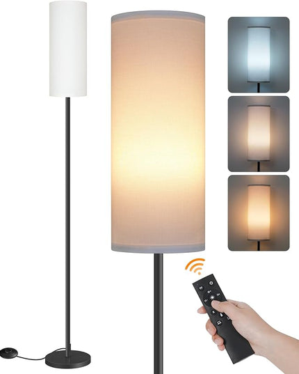 Dimmable Floor Lamp for Living Room, Corner Floor Lamp with Remote, 66'' Standing Tall Lamp, Linen Lampshade, 10W 800LM LED Bulb for Bedroom Study, FCC Listed Black and Pure White CW06LD05 - LeafyLoom