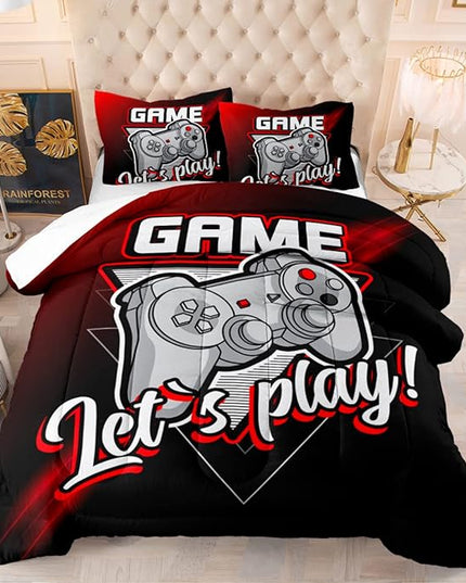 Gamer Bedding Sets for Boys Twin Size Gaming Comforter Sets for Kids Teens Ultra Soft Microfiber Material Duvet Video Game Bedding Sets Comforter and Pillowcase - LeafyLoom