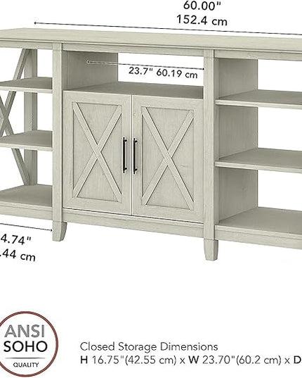Bush Furniture Key West Tall TV Stand for 65 Inch TV in Linen White Oak, Farmhouse Entertainment Center with Storage - LeafyLoom