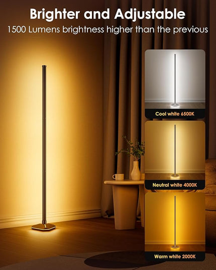 Corner Floor Lamp with Illuminated Base, RGB LED Corner Lamp with Remote Control, Dimmable DIY Modern Floor Lamp with Music Sync, Color Changing Standing Floor Lamp for Living Room Game Room - LeafyLoom