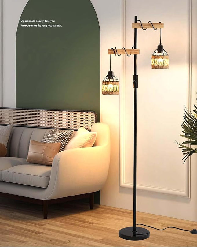 Dimmable Floor Lamp,Industrial Floor Lamp,Rustic Farmhouse Floor Lamp for Living Room Bedroom Office(Black) - LeafyLoom