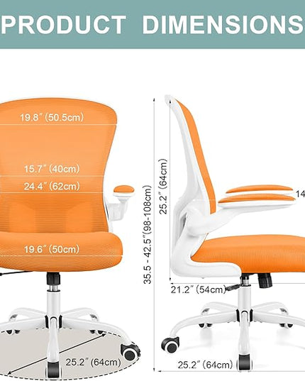Ergonomic Office Chair, Lumbar Support Desk Chair with Flip-up Armrest and Breathable Mesh, Height Adjustable Swivel Office Chair Orange - LeafyLoom