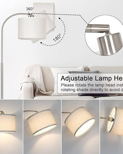 Boncoo Arc Floor Lamp, Dimmable Floor Lamp for Living Room, Silver Modern Standing Lamp with Adjustable Drum Shade, Tall Pole Lamp for Bedroom Study Room Office, 9W 3000K LED Bulb Included - LeafyLoom