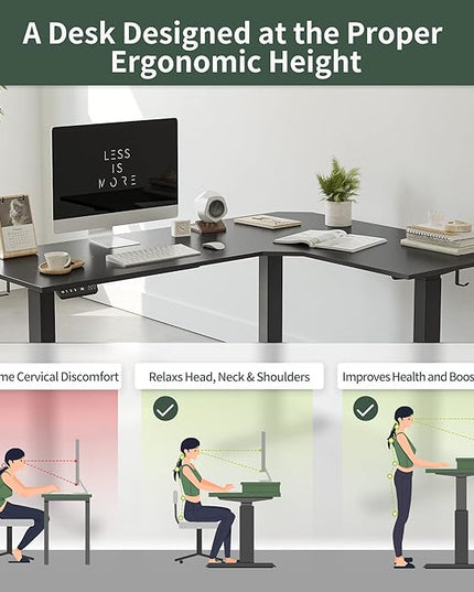 FEZIBO 75 Inches, Supports over 300mlbs, L Shaped Standing Desk Reversible, Electric Height Adjustable Corner Stand up Desk, Sit Stand Desk Computer Workstation, Black Frame/Black Top - LeafyLoom
