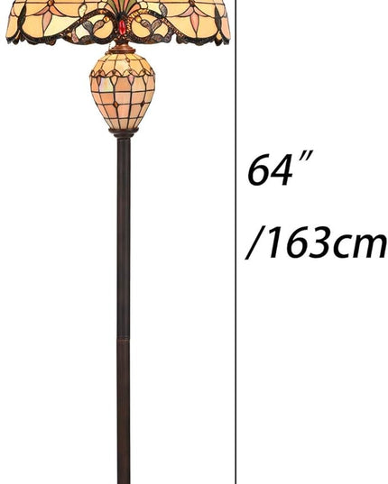 Bieye L10803 Baroque Tiffany Style Stained Glass Double Lit Floor Lamp for Home Decor 64-inch Tall (20-inch Wide, Cream) - LeafyLoom