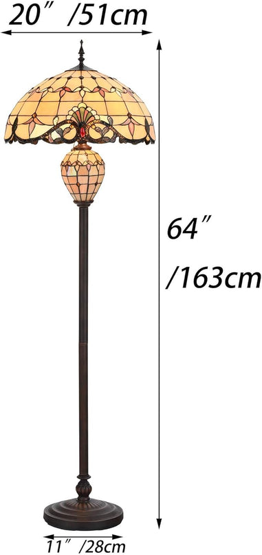 Bieye L10803 Baroque Tiffany Style Stained Glass Double Lit Floor Lamp for Home Decor 64-inch Tall (20-inch Wide, Cream) - LeafyLoom