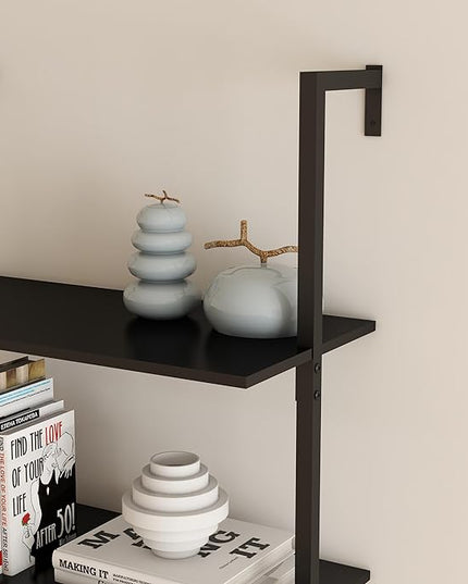 Panana 6 Tier Tall Modern Bookshelf, Industrial Ladder Shelf Open Space Wall Mount Bookshelf with Metal Frame Sturdy Bookcase for Living Room (Black, 6-Tier) - LeafyLoom