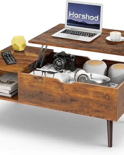 Coffee Table, Lift Top Coffee Tables for Living Room, Small Modern Wooden Center Tables with Storage Shelf and Hidden Compartment - LeafyLoom