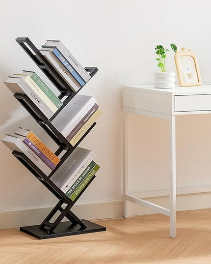 5 Tier Tree Bookshelf, Wisdom Tree Bookshelf, Modern Corner Book Shelfe, Small Bookshelf for Small Spaces, Utility Organizer for CDs/Books/Home Office/Living/Bedroom Room-Black - LeafyLoom