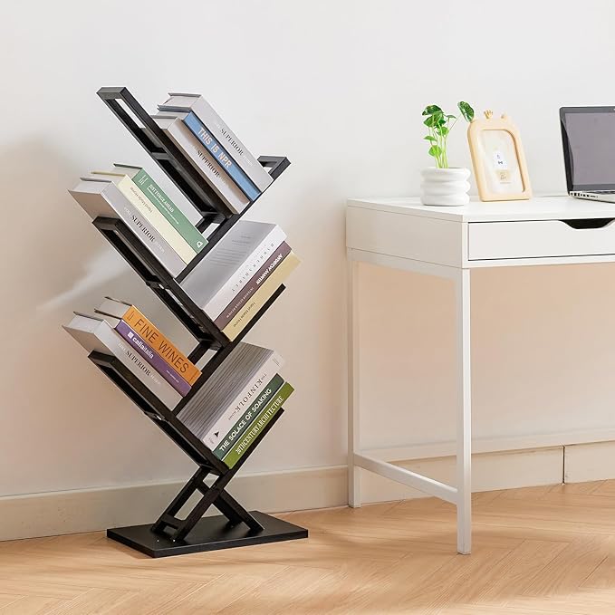 5 Tier Tree Bookshelf, Wisdom Tree Bookshelf, Modern Corner Book Shelfe, Small Bookshelf for Small Spaces, Utility Organizer for CDs/Books/Home Office/Living/Bedroom Room-Black - LeafyLoom