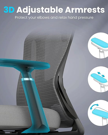 Farini Office Chair Ergonomic Desk Chair, High Back Office Chair with Wheels, Home Office Chair for Heavy People, Office Chair Adjustable Seat Depth, 3D Armrests and Adjustable Headrest, Gray - LeafyLoom