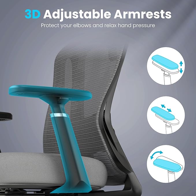 Farini Office Chair Ergonomic Desk Chair, High Back Office Chair with Wheels, Home Office Chair for Heavy People, Office Chair Adjustable Seat Depth, 3D Armrests and Adjustable Headrest, Gray - LeafyLoom