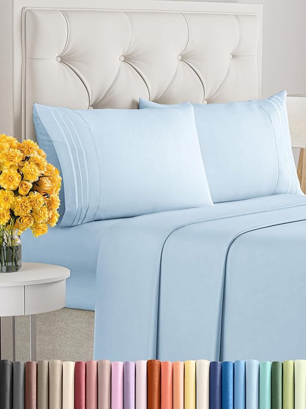 Queen Size 4 Piece Sheet Set - Comfy Breathable & Cooling Sheets - Hotel Luxury Bed Sheets for Women & Men - Deep Pockets, Easy-Fit, Soft & Wrinkle Free Sheets - Light Blue Oeko-Tex Bed Sheet Set - LeafyLoom