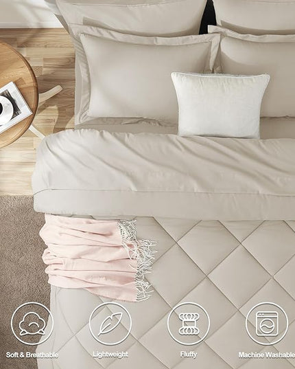 CozyLux Twin Bed in a Bag Comforter Sets with Comforter and Sheets 5 Pieces for Girls and Boys Beige All Season Bedding Sets with Comforter, Pillow Sham, Flat Sheet, Fitted Sheet and Pillowcase - LeafyLoom