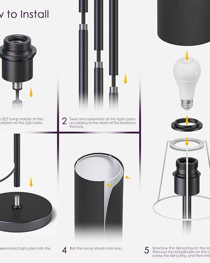 Floor Lamps for Living Room, Modern Floor Lamp with RGB LEDs Bulb,Dimmable Floor Lamp with App Control & Remote Control,Tall Reading Lamp for Bedroom, Living Room, Office,Black Lampshade - LeafyLoom
