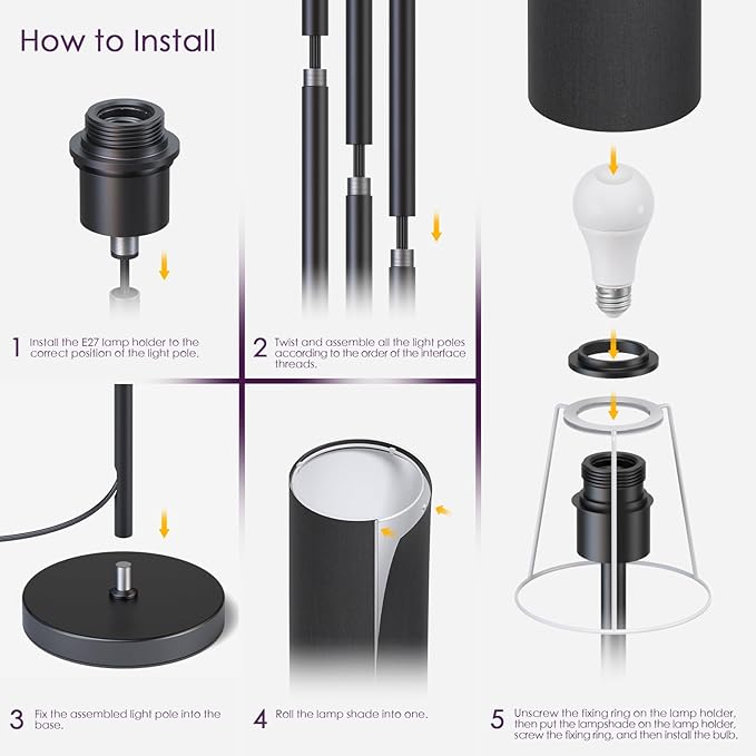 Floor Lamps for Living Room, Modern Floor Lamp with RGB LEDs Bulb,Dimmable Floor Lamp with App Control & Remote Control,Tall Reading Lamp for Bedroom, Living Room, Office,Black Lampshade - LeafyLoom