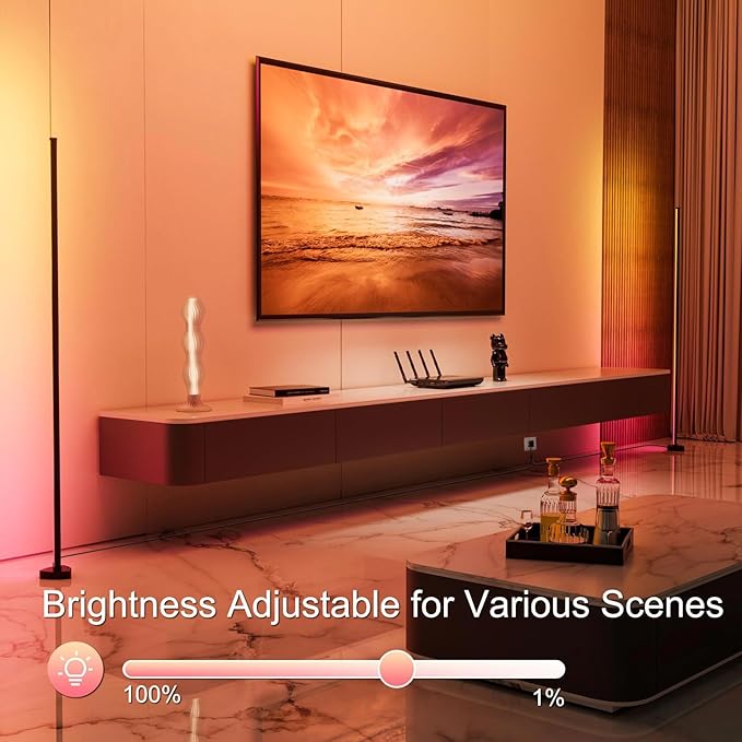 Corner Floor Lamp, Synced Dual Lights LED Control Floor Lamp RGB+ICW Light 56" Smart LED Corner Lamp App and Remote for Living Room Gaming Bedroom and Etc.(1 Pair) - LeafyLoom