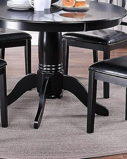 NicBex Dining Table Set for 4 Kitchen Table Set Classic Design Dining Room 5Pc Set Round Table 4X Side Chairs Cushion Fabric Upholstery Seat, Rubberwood, Black - LeafyLoom