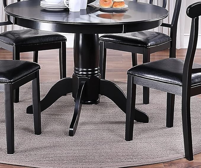 NicBex Dining Table Set for 4 Kitchen Table Set Classic Design Dining Room 5Pc Set Round Table 4X Side Chairs Cushion Fabric Upholstery Seat, Rubberwood, Black - LeafyLoom