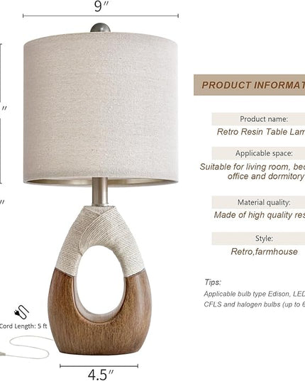 OYEARS Boho Table Lamps Bedroom Living Room Set 2 Sleeping and Reading,Small Farmhouse RattanTable Lamp 19”Rustic Egg Design Resin Light Decoration,Nightstand Bedside Lamps for Office Study Rest - LeafyLoom