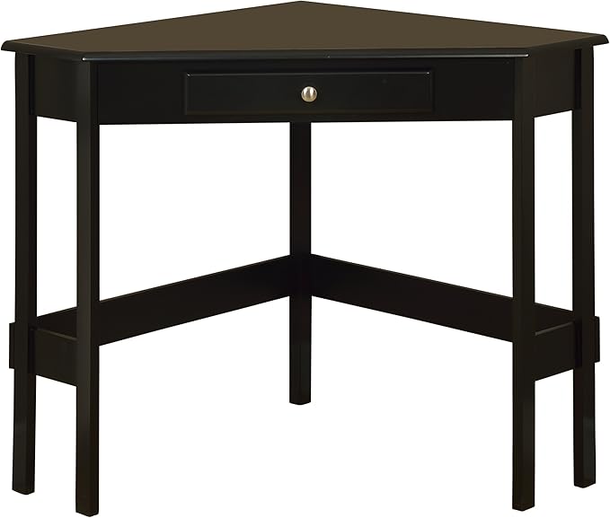 Kings Brand Furniture Wood Corner Desk with Drawer (Black) - LeafyLoom