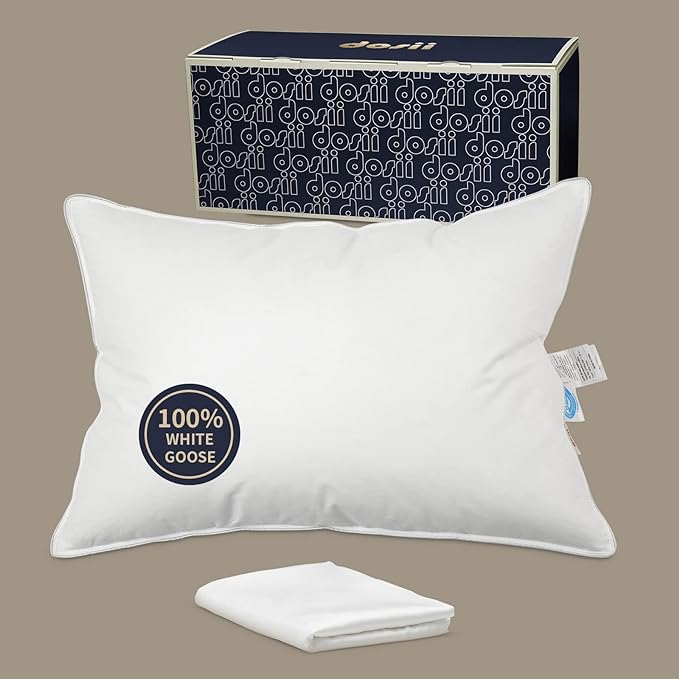 Cloudtop Goose Down Pillows: Luxury Hotel 100% Goose Down Pillow - Cooling Breathable Bed Pillows - Cloud Soft Pillows with Premium Pillowcase for Sleep(Queen of 1) - LeafyLoom