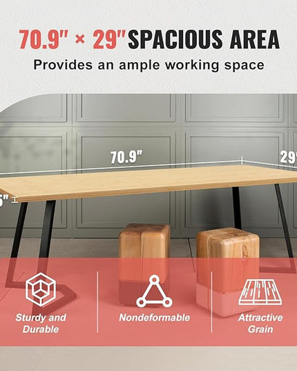 VEVOR Bamboo Table Top, 70.9" x 29" x 1.5", 330 lbs Load Capacity, Universal Solid One-Piece Bamboo Desktop for Height Adjustable Electric Standing Desk Frame, Rectangular Countertop for Home & Office - LeafyLoom