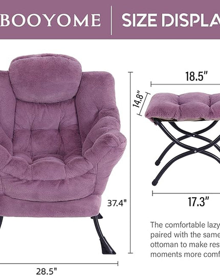 Lazy Chair with Ottoman, Modern Accent Chair Contemporary Lounge Leisure Upholstered Sofa Chair Set with Armrests, Reading Chair for Living Room, Bedroom, Office, Plush Purple - LeafyLoom