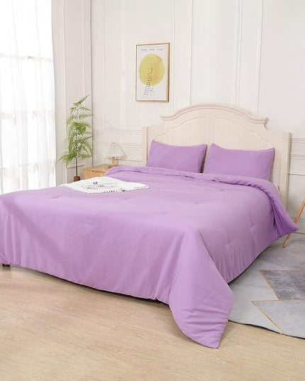 Lavender Purple Comforter King Size, Modern Bedding Set for Girls/Women, Cute Soft & Lightweight Chic Microfiber Bed Sets, 3 pcs-1 Comforter & 2 Pillowcases (104"x90") - LeafyLoom