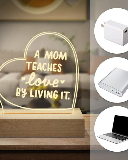 Wood LED Display Base with Acrylic Sheet, Mom Gifts from Daughter Son Led Acrylic Light Base Wood Display LED Stand - LeafyLoom