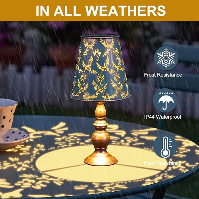 pearlstar Solar Table Lamps Bedside Lamps - Hummingbird Garden Waterproof Cordless Solar Table Lamps for Patio Garden Pathway Yard - LeafyLoom
