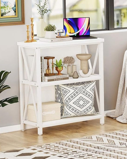 FATORRI Small Bookcase, Bookshelf for Small Space, Short Rustic Bookshelf, Wood and Metal Book Case and Book Shelf (White Oak) - LeafyLoom