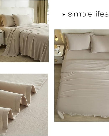 HighBuy Beige Full Size Sheet Set Extra Soft Deep Pocket Sheets Set,4 Piece Bed Fitted Sheets Fit 16 Mattress,Wrinkle,Fade,Stain Resistant Cooling Bed Sheets,Fitted Sheets,Pillowcases Set (Full,Beige) - LeafyLoom