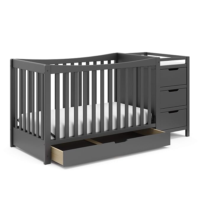 Graco Remi 4-in-1 Convertible Crib & Changer with Drawer (Gray) – GREENGUARD Gold Certified, Crib and Changing -Table Combo, Includes Changing Pad, Converts to Toddler Bed, Daybed and Full-Size Bed - LeafyLoom